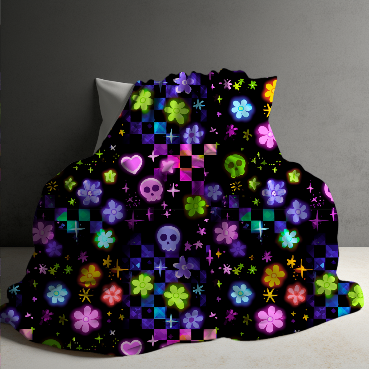 Blanket Halloween #11 - Skull Check Floral Star