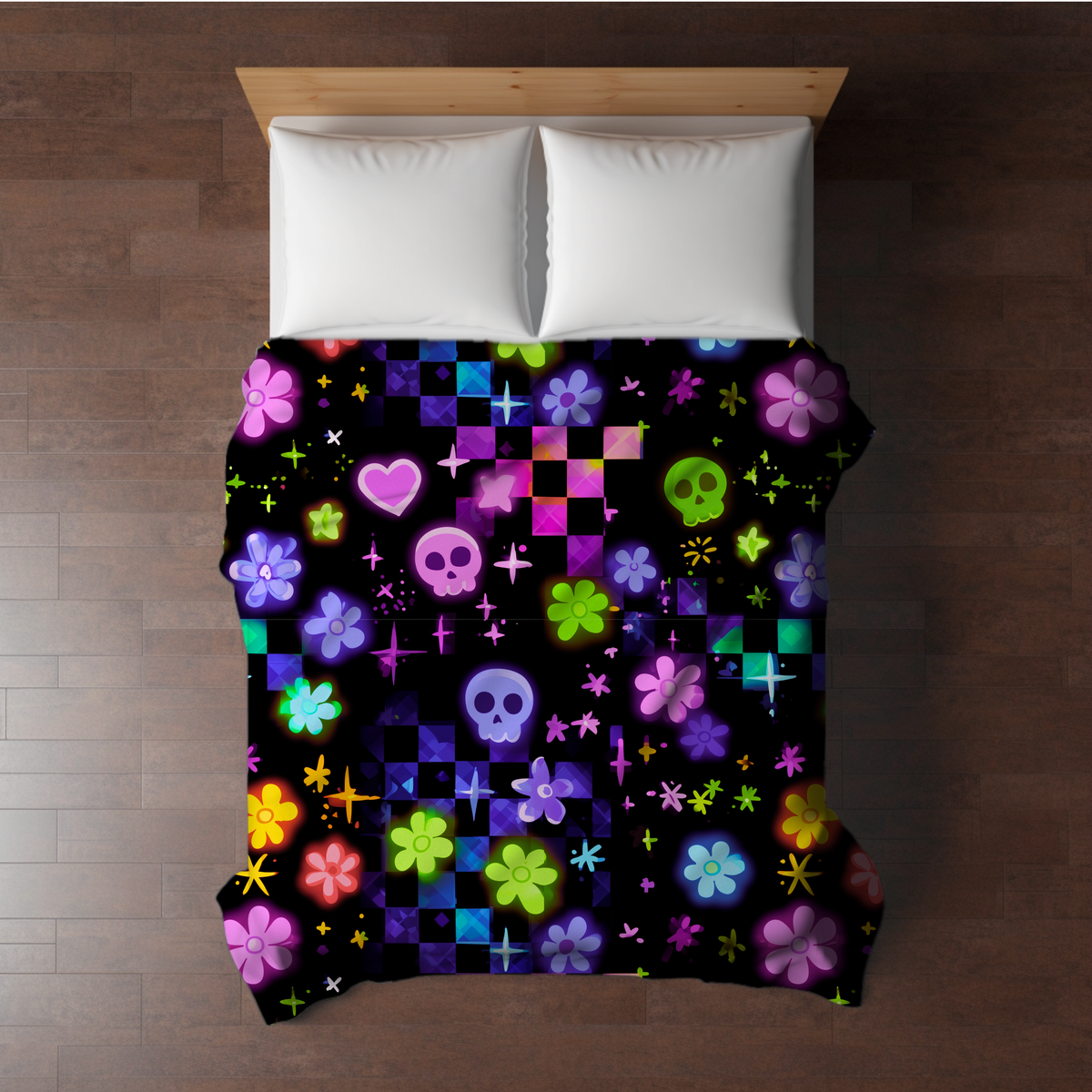 Blanket Halloween #11 - Skull Check Floral Star