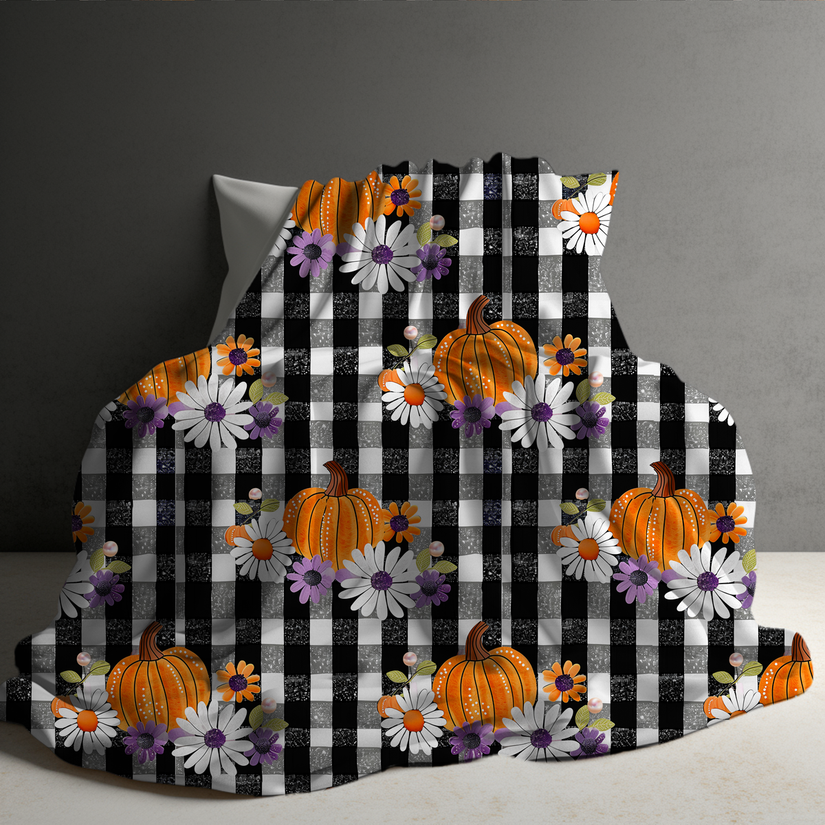 Blanket Halloween #37 - Plaid Pumpkin Floral